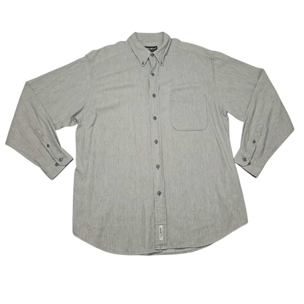 VTG Eddie Bauer Button Down Shirt L/S Grey Heather Cotton Sz M